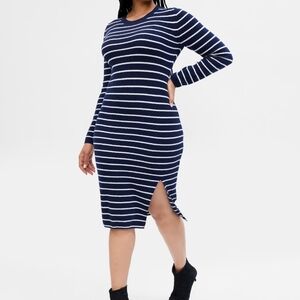 New Gap Ribbed Stripe Crewneck Midi Dress Size Large
